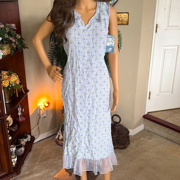 Brand New April Cornell Light Blue Forget Me Not Dress Midi Sleeveless Floral - Picture 2 of 15